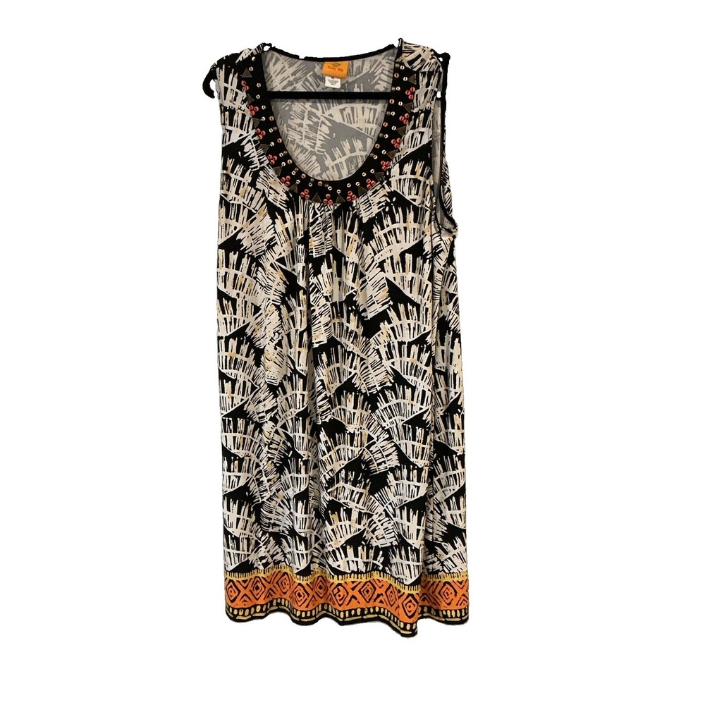 Ruby Rd. Women's Sleeveless Dress Size XL Western Aztec Stretchy Beige Boho
